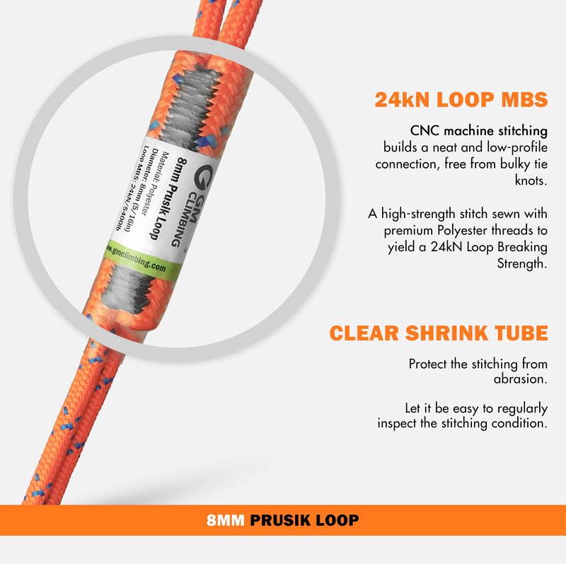 GM CLIMBING 8mm (5/16") Prusik Loop Pre-Sewn 24 inches