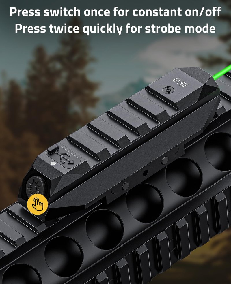CVLIFE Laser Sight for Rifle, Low Profile Tactical Rechargeable Picatinny Rifle Laser Sight with Strobe Mode (Green Laser)