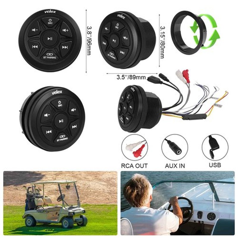 Velex Bluetooth Audio Receiver, Waterproof Marine Amplifier 2 Channel with Rechargeable Handheld Microphone Wireless Range 30 Feets