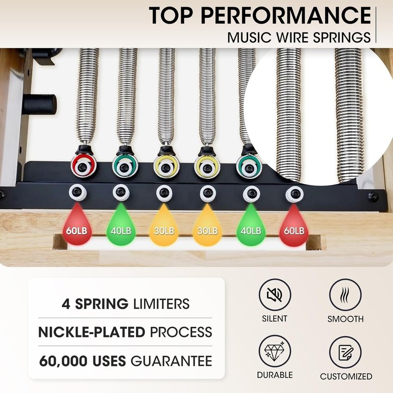 Wooden Pilates Reformer Machine - 92” PAETA Reformer with Springs, Jump Board & Accessories for Home or Studio Use