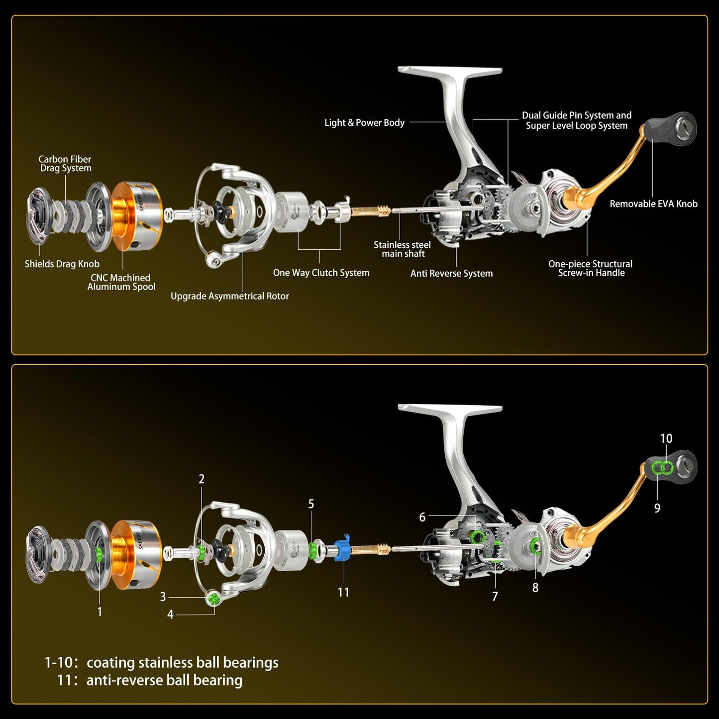 SeaKnight Speedy Spinning Reel, 6.2:1 High Speed with 10+1 Corrosion-Resistant Bearings, 24LBS Max Drag, Freshwater/Saltwater Universal for Bass/Striped Bass/Catfish, 3000/4000/5000/6000 Models