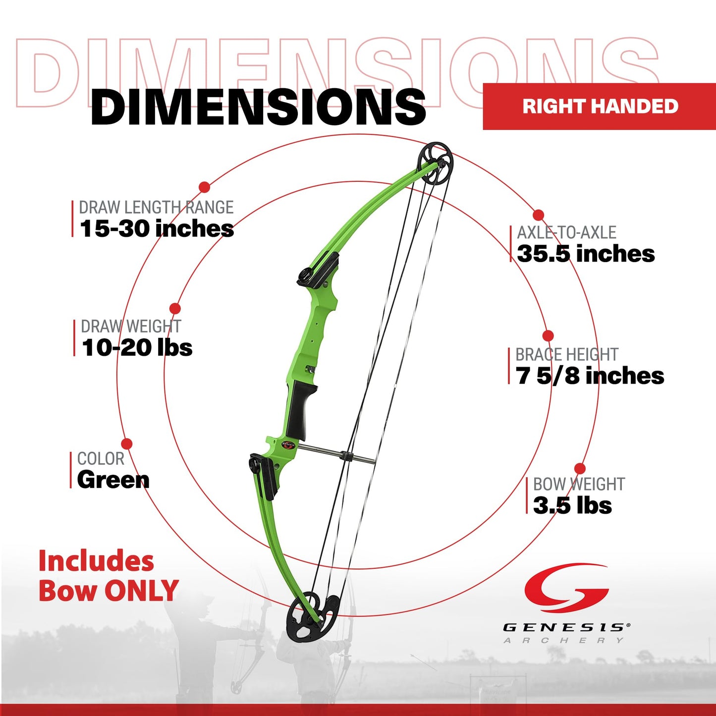 Genesis Archery Original Compound Bow with Adjustable Riser, 15"-30" Draw Length, 10-20 lb Draw Weight, All Skill Levels, Draw Hand - Right, Green