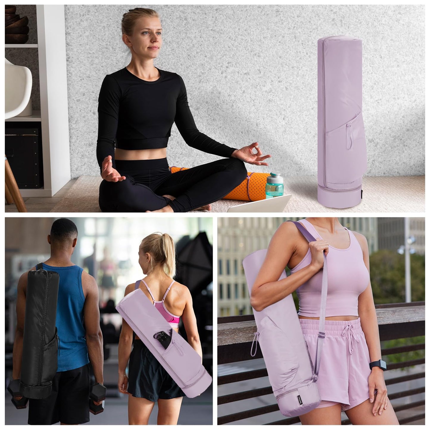 sportsnew Yoga Mat Bag, Full Zip Cargo Yoga Mat Carrier Bag with Drawstring Water Bottle Pocket and Bottom Wet Pocket, Yoga Mat Carrier Holder Multi-Functional Storage Bag, Purple patent pending