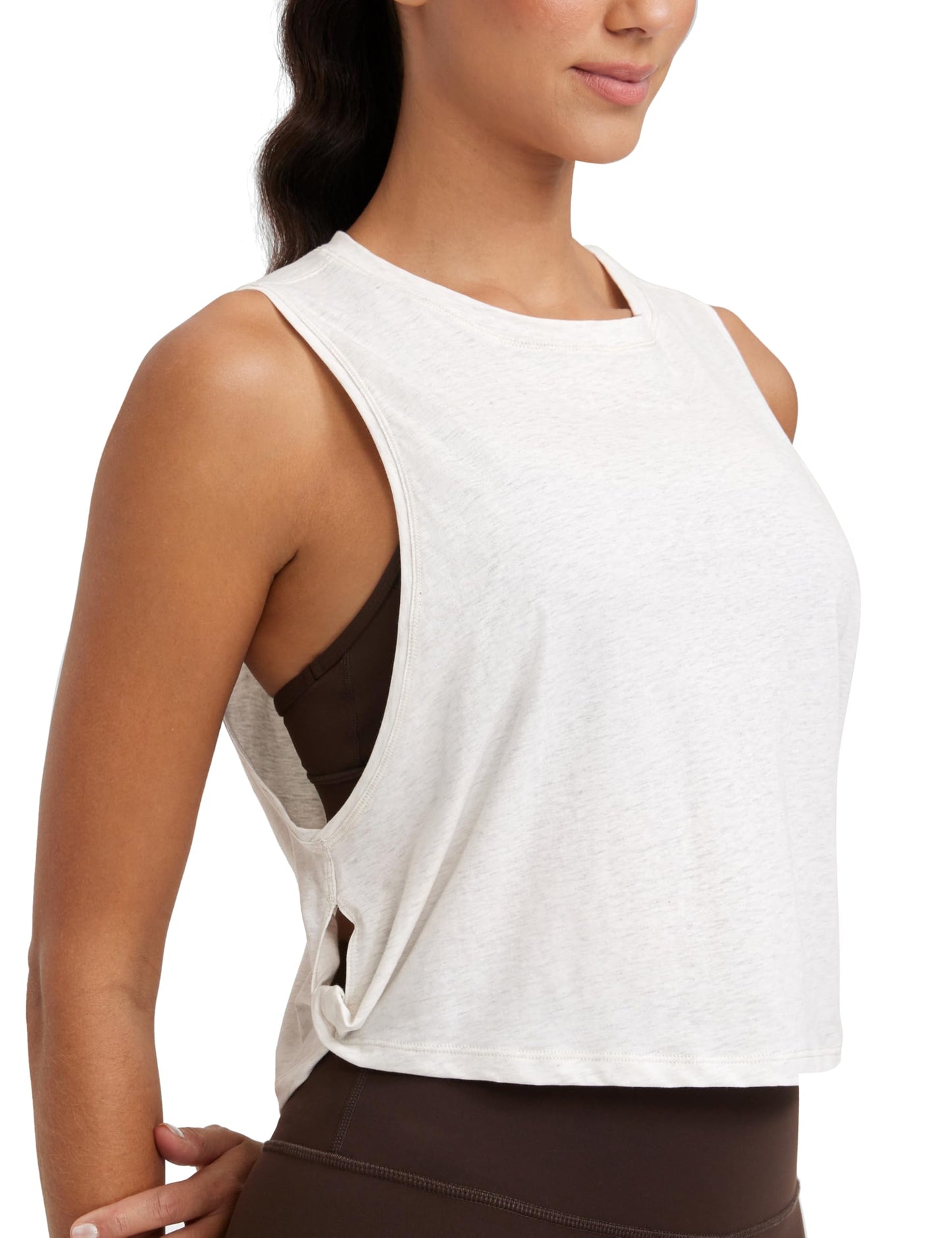 CRZ YOGA Pima Cotton Large Armhole Tank Tops for Women - Workout Sport Athletic Yoga Running Gym Loose Crop Sleeveless Shirts Deep Armhole-Ice Grey/White Small