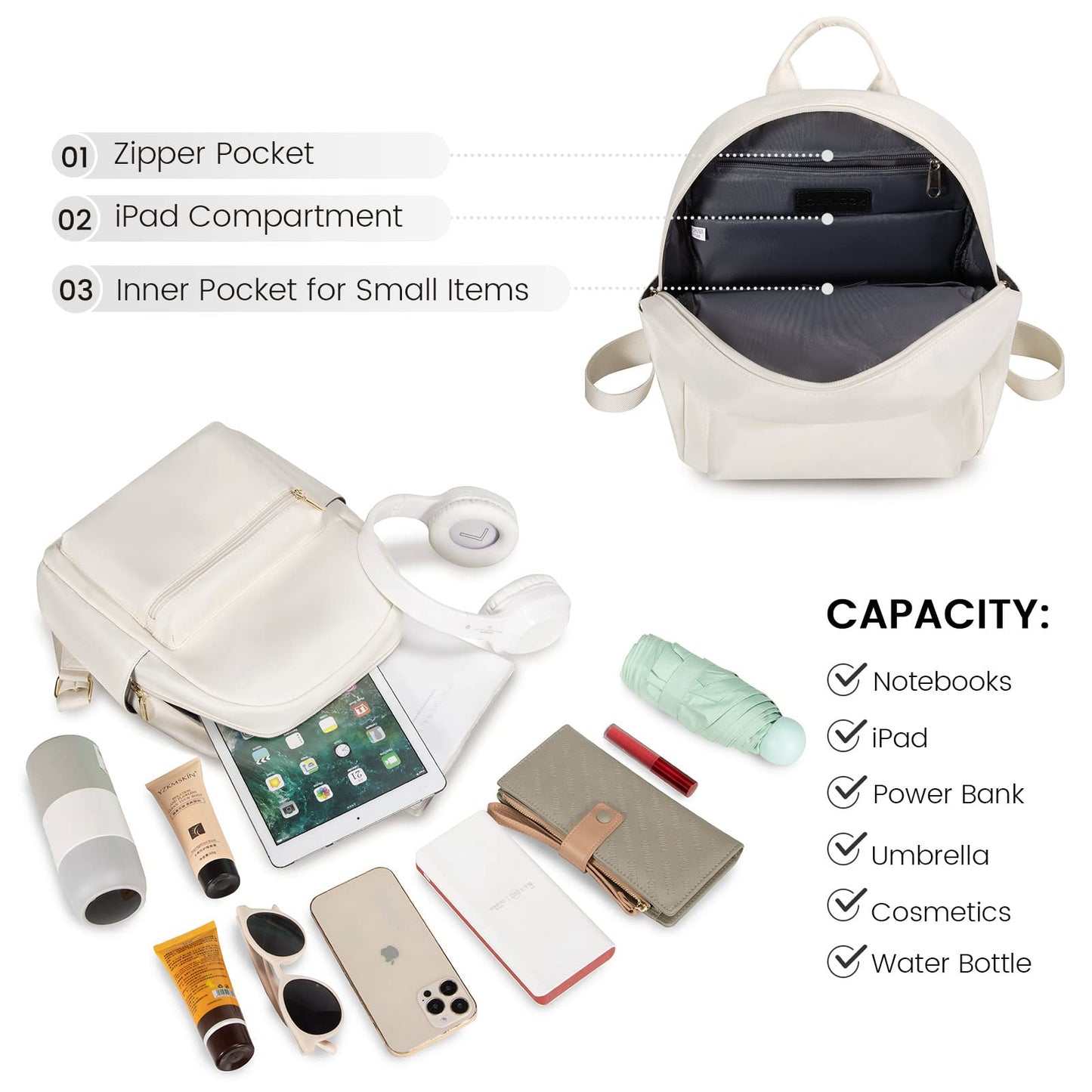 LOVEVOOK Mini Backpack for Women - Light Weight, Waterproof, Fashion - Beige
