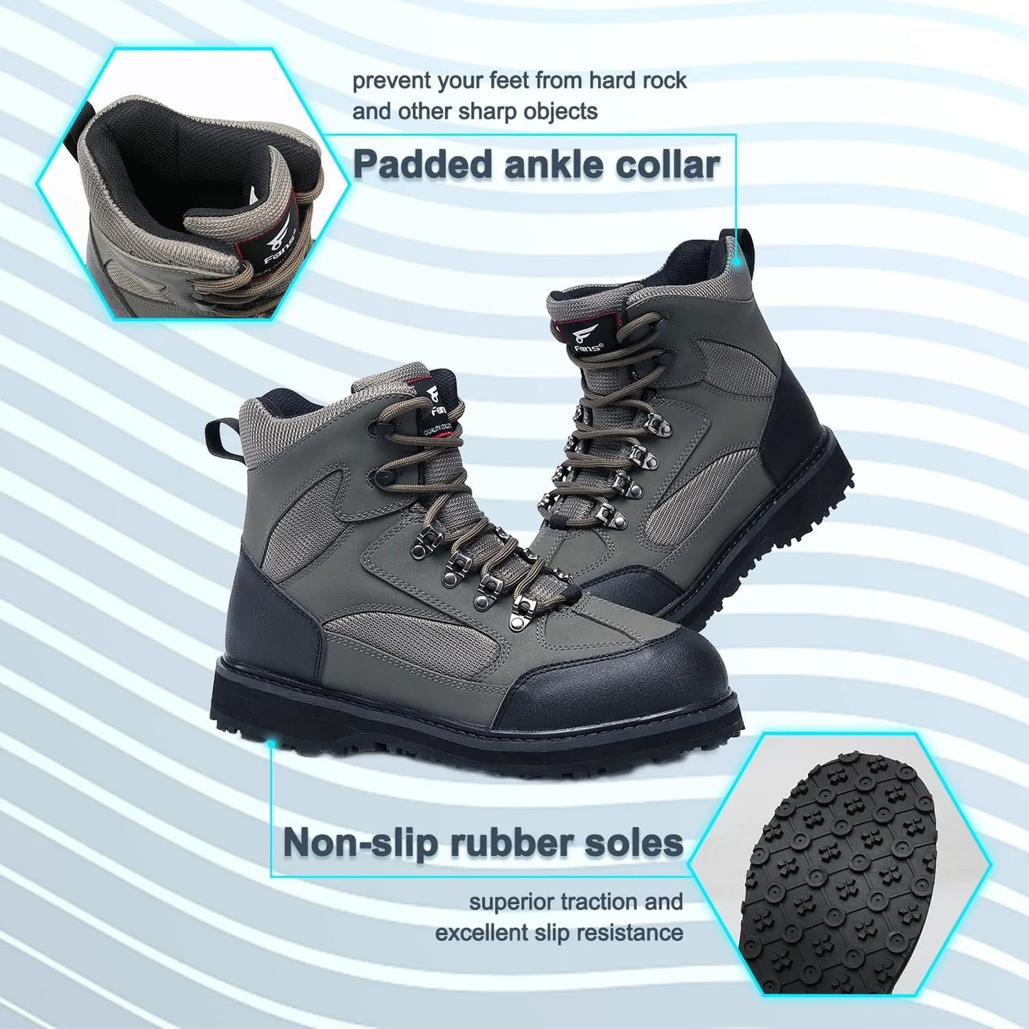 Men's Wading Boots - Anti-Slip Rubber Sole for Fishing & Hunting | Comfortable & Durable