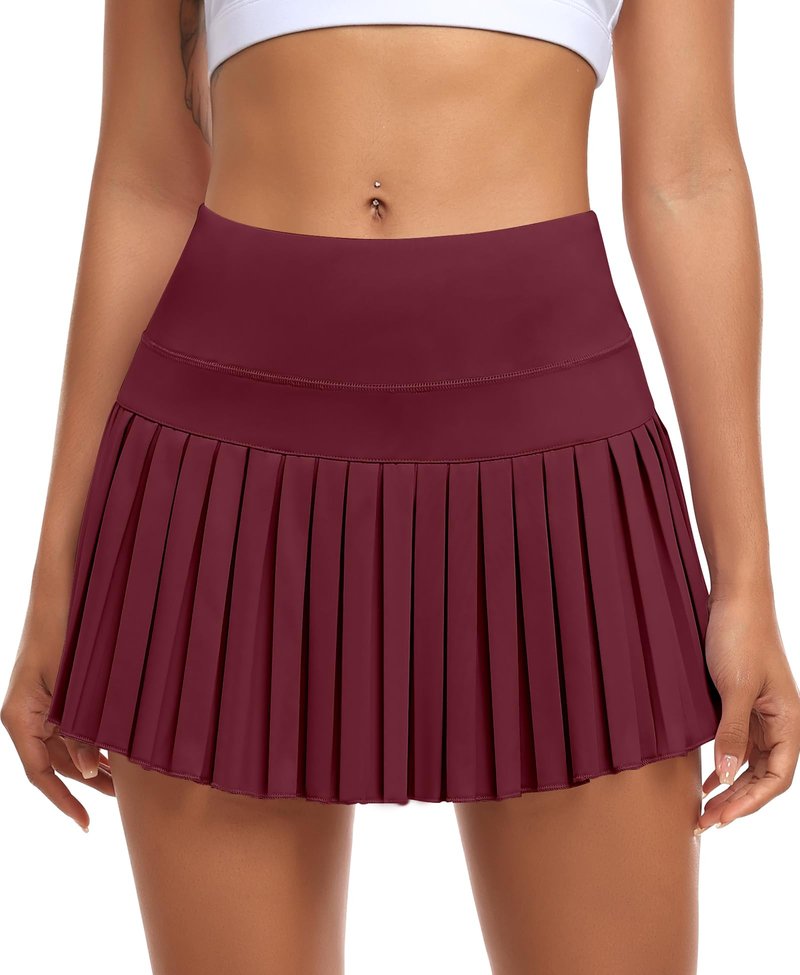 JoyGirl Pleated Tennis Skirt for Women with Shorts High Waisted Golf Skort Mini Skirt Workout Athletic Skorts Skirts with Pockets (Burgundy,Small)