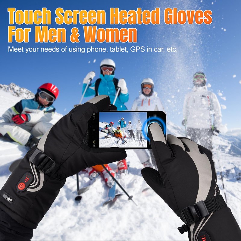 Starines Heated Gloves for Men Women 7.4V Battery Rechargeable Electric Heating Work Gloves Touchscreen Waterproof Hand Warmer for Christmas Winter Outdoor Ski Motorcycle Hiking Camping Hunting Gifts