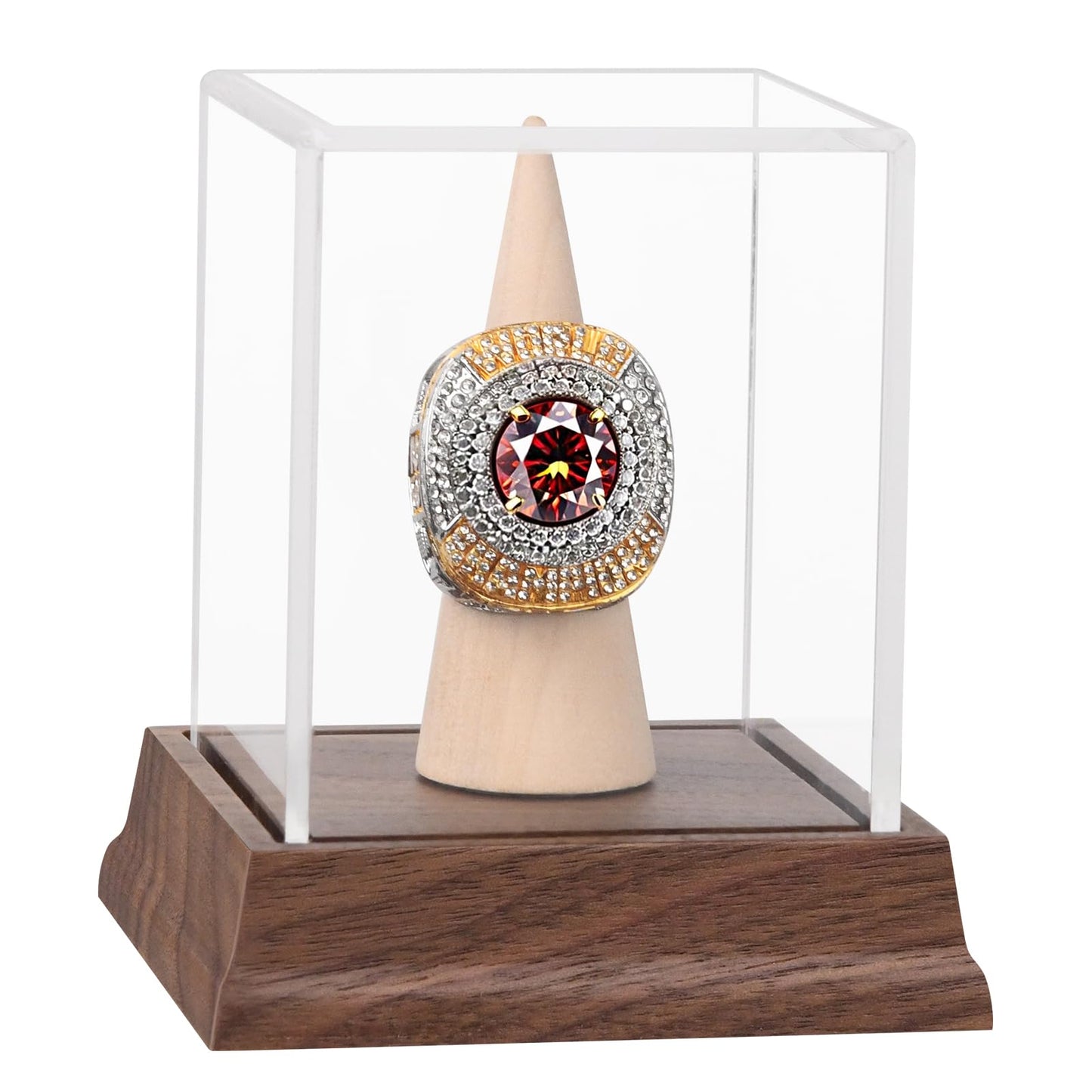Championship Ring Display Case Baseball Softball Football Ring Holder Wanult Wood Base Acrylic Sports Ring Display Case Stand for Men Wooden Ring Box for Women Memorabilia Showcase Cube Collectibles