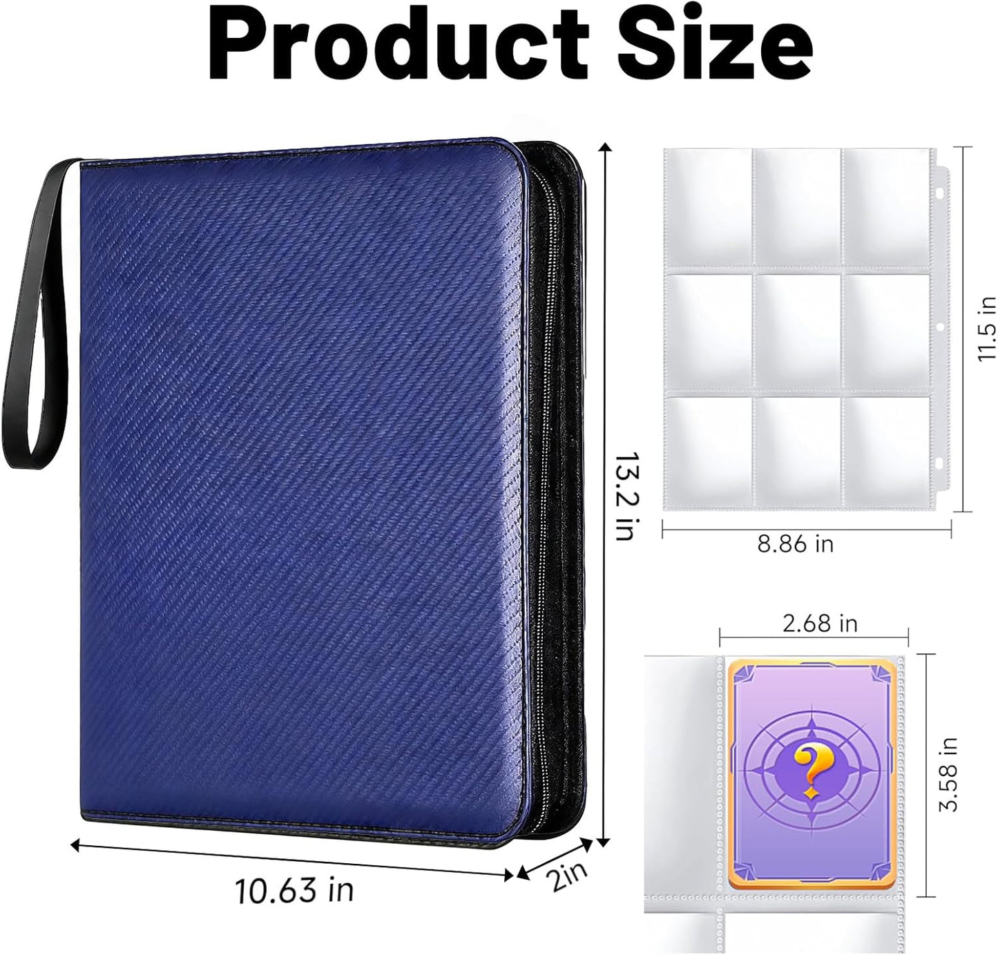 9 Pocket Trading Card Binder - Holds 1080 Cards | Premium Zip Collector Album with 60 Removable Sleeves for MTG, TCG, Baseball & Sports Cards