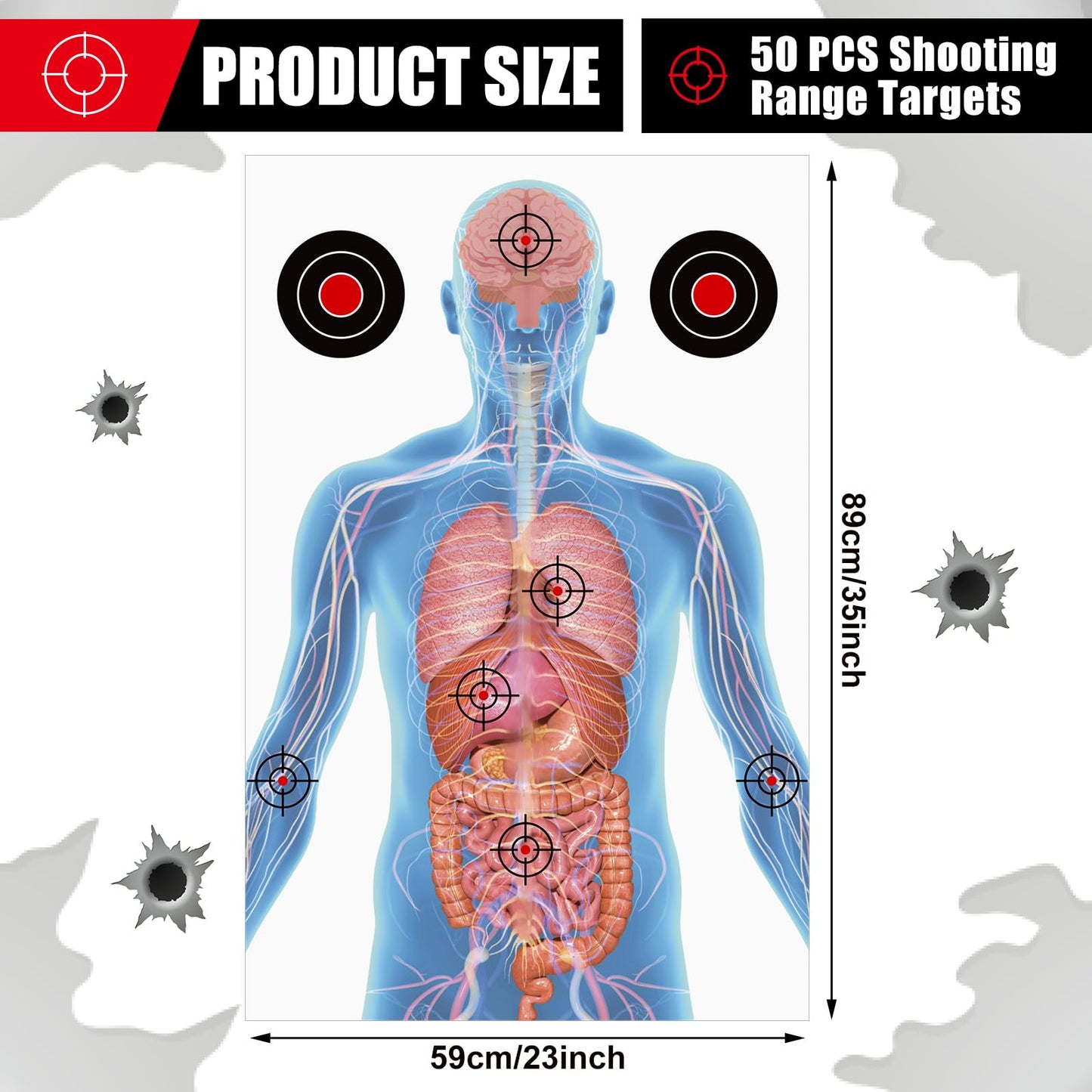 Hollowfly 50 Sheets 23 x 35 Inch Silhouette Paper Targets Medically Designed Gun Targets for Practice Range Anatomical Life Size Human Paper Targets for Practice(Stylish,23 x 35 Inch)