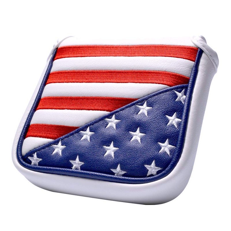 PLUSKER USA Square Heel Shaft Mallet Putter Cover, Magnetic Stars & Stripes Protector for Course