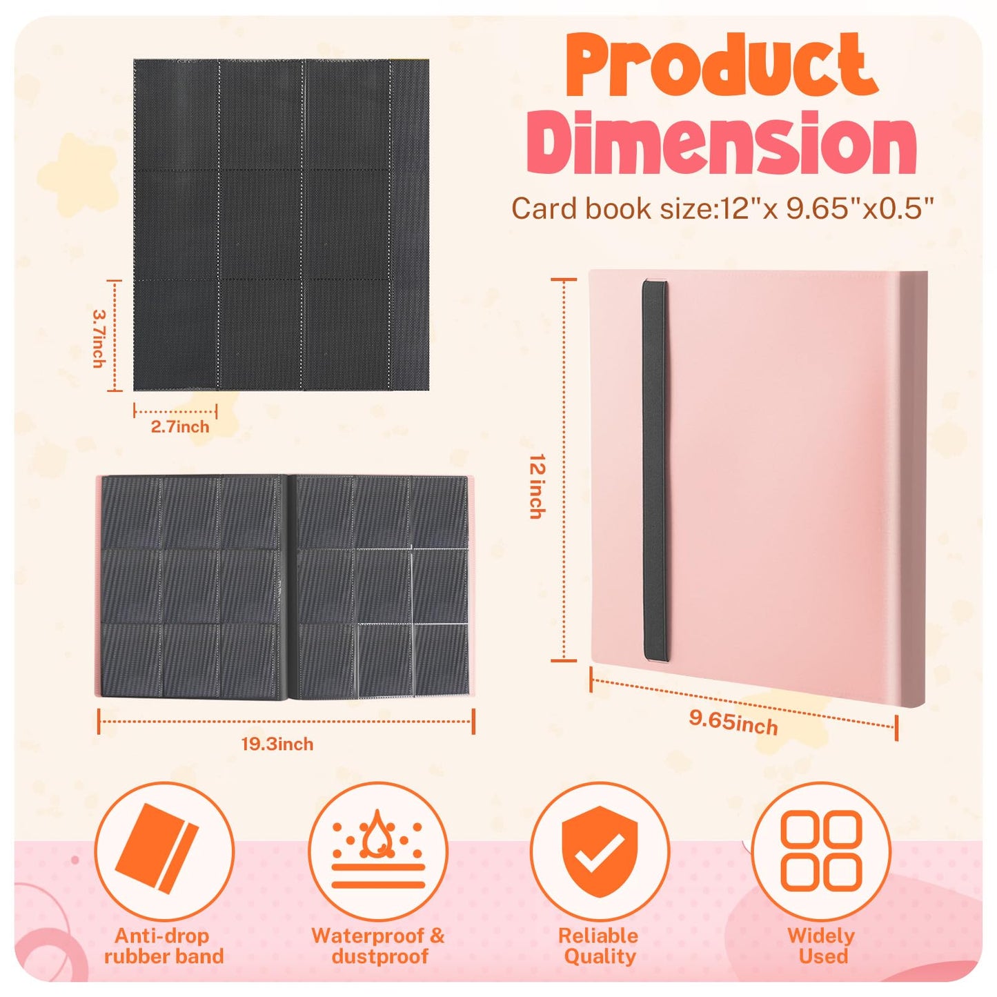 Card Binder, 9 Pocket Trading Card Album Folder, 20 Pages, 360 Card Capacity Sports Card Binder, Premium Card Binders Compatible with MTG, TCG, Baseball Cards (Pink)