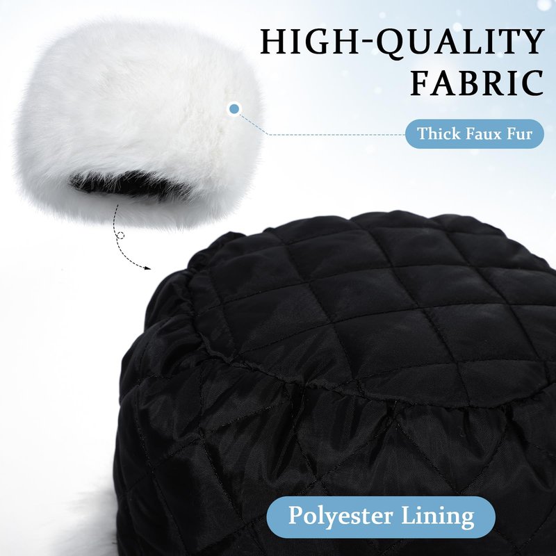 Lanpet Women's Winter Hat Faux Fur Furry Hat for Cold Weather Cossak Russian Style Warm Fluffy Cap Black