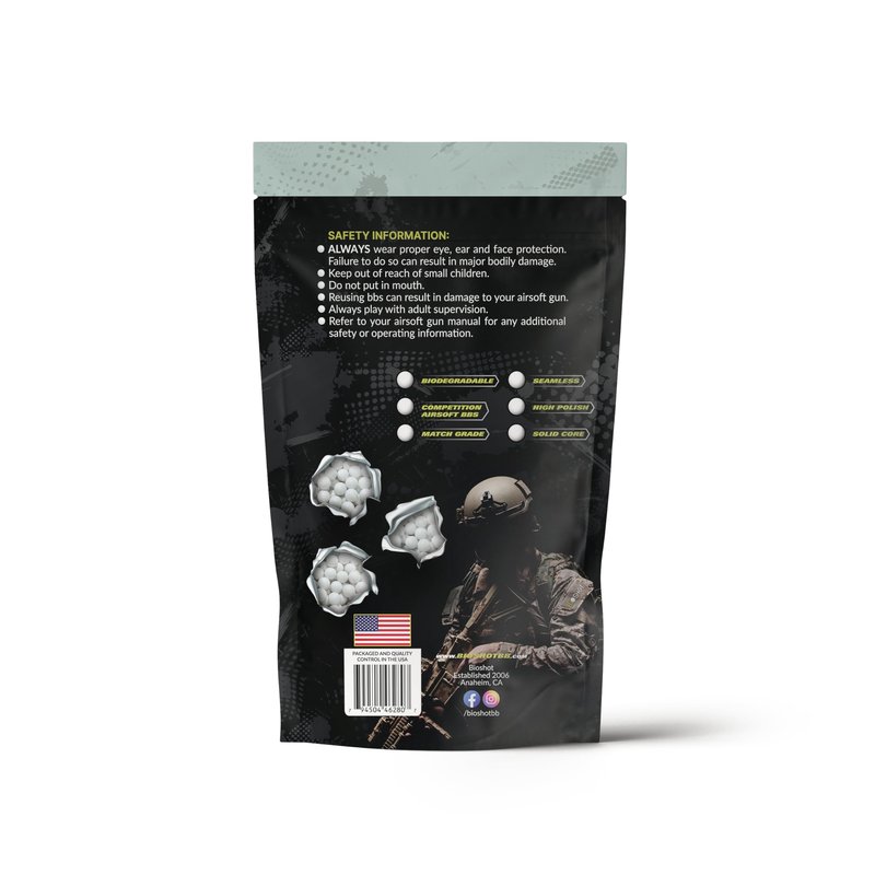 BioShot Biodegradable Airsoft BBS - .36g Super Slick Seamless Sniper Weight Competition Match Grade for All 6mm Airsoft Guns and Accessories (3000 Rounds, White)