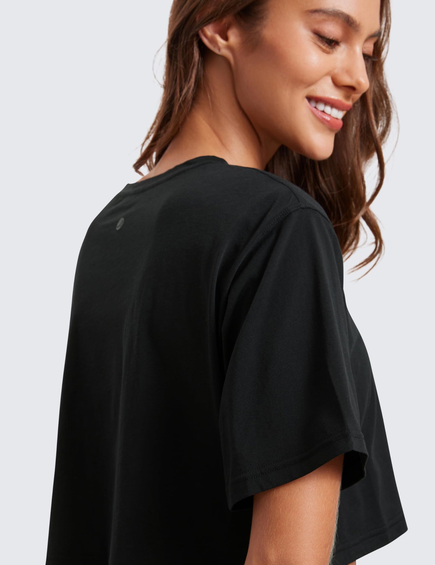 CRZ YOGA Pima Cotton High Neck Crop T-Shirt Black Medium