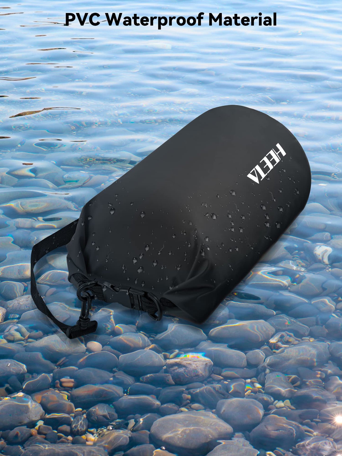 HEETA Waterproof Dry Bag for Women Men (Upgraded Version), Roll Top Lightweight Dry Storage Bag Backpack with Emergency Whistle for Travel, Swimming, Boating, Kayaking, Camping, Beach (Black, 10L)