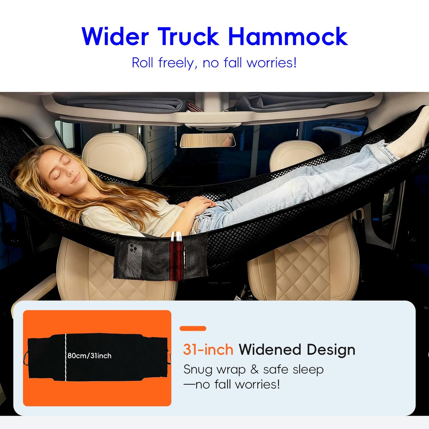 Day Cab Bed Semi Truck Hammock with Phone Bag, Truck Bed Sleeping Platform & Bus Hammock, Maximum 400LB, Gift for Truck Driver