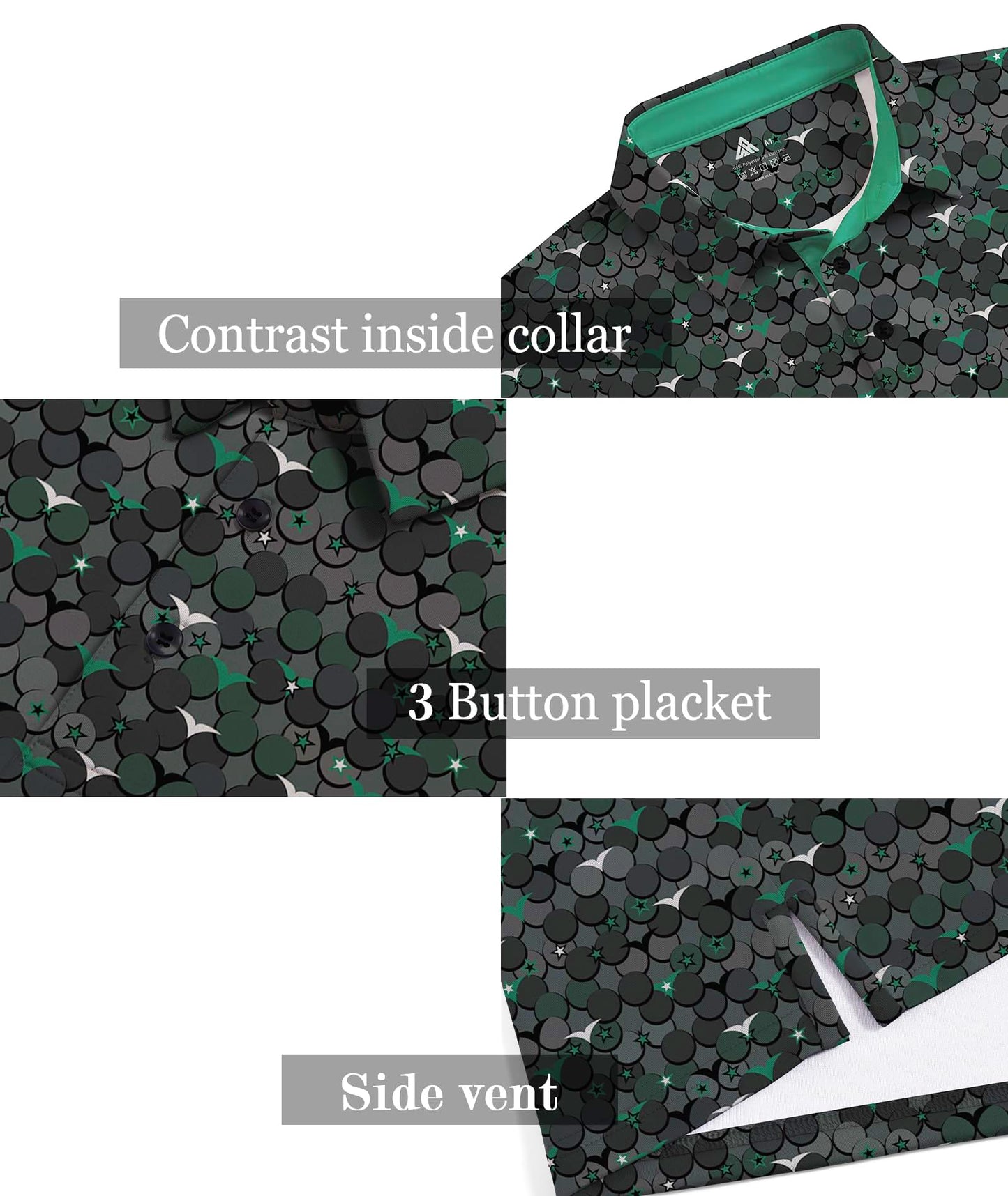 ZITY Men's Golf Shirts Short Sleeve Moisture Wicking Performance Print Patterns Casual Collared Golf Polo Shirt for Men Blackish Green