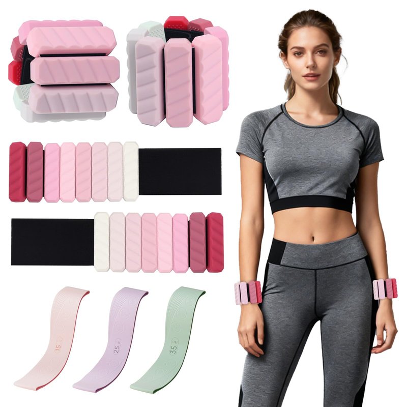 Ankle Weights Resistance Bands Set for Women,Adjustable Wrist Weights Wearable Arm Leg Weight Set of 2(1Lbs Each),Elastic Exercise Loop Bands with 3 Levels(15/25/35 LBS),for Gym, Yoga, Pilates, Cardio & Strength Training