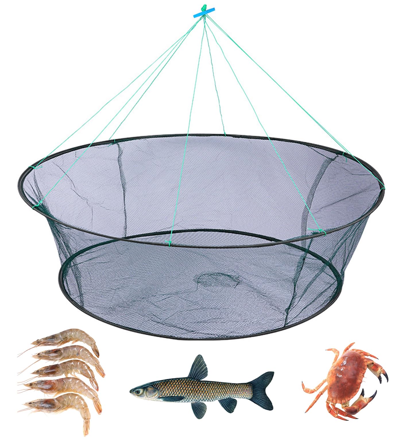 Foldable Fishing Net, Nylon Minnow Trap Crab Trap Crab Net, Drop Net for Pier Fishing, Drop Nets for Pulling Up Fish with Rope, Portable Bridge Fishing Nets for Minnows Crawfish Shrimp (40inch)