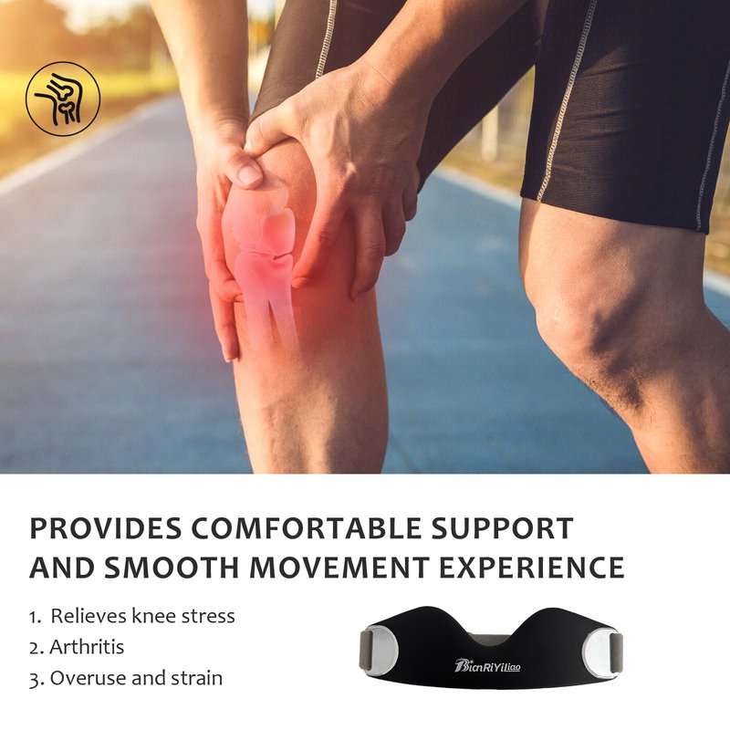 BianRiYiLiao Silicone Patellar Tendon Support Strap 2-Pack, Adjustable Non-Slip Patella Knee Strap Brace for Running, Hiking, Basketball, Jumpers Knee, Tendonitis, Squats - Black