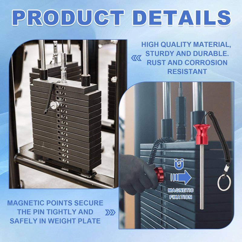 PATIKIL Weight Stack Pin, 3/8" Dia Magnetic Gym Selector Pin 4-1/8" Length Universal Weight Stack Replacement with Pull Rope for Home Commercial Gym Club Black