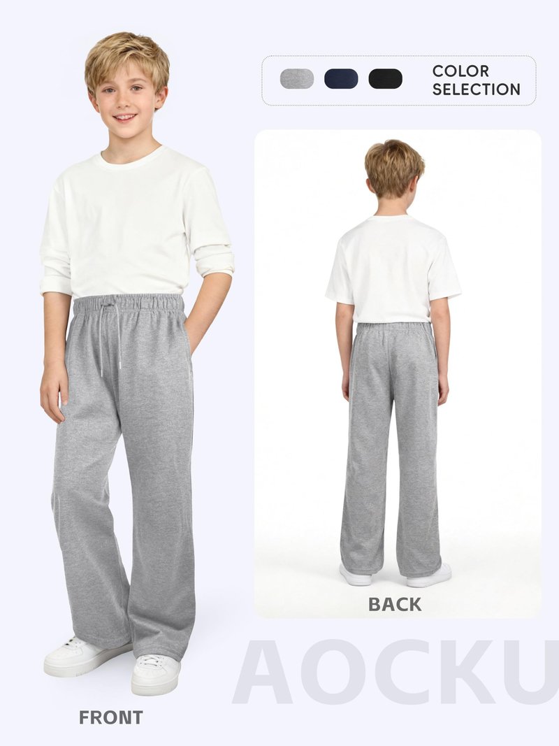 Aocku 3 Pack Boys Sweatpants Wide Leg Boys Athletic Drawstring Joggers Pants Kids Sweatpants Open Bottom Pants