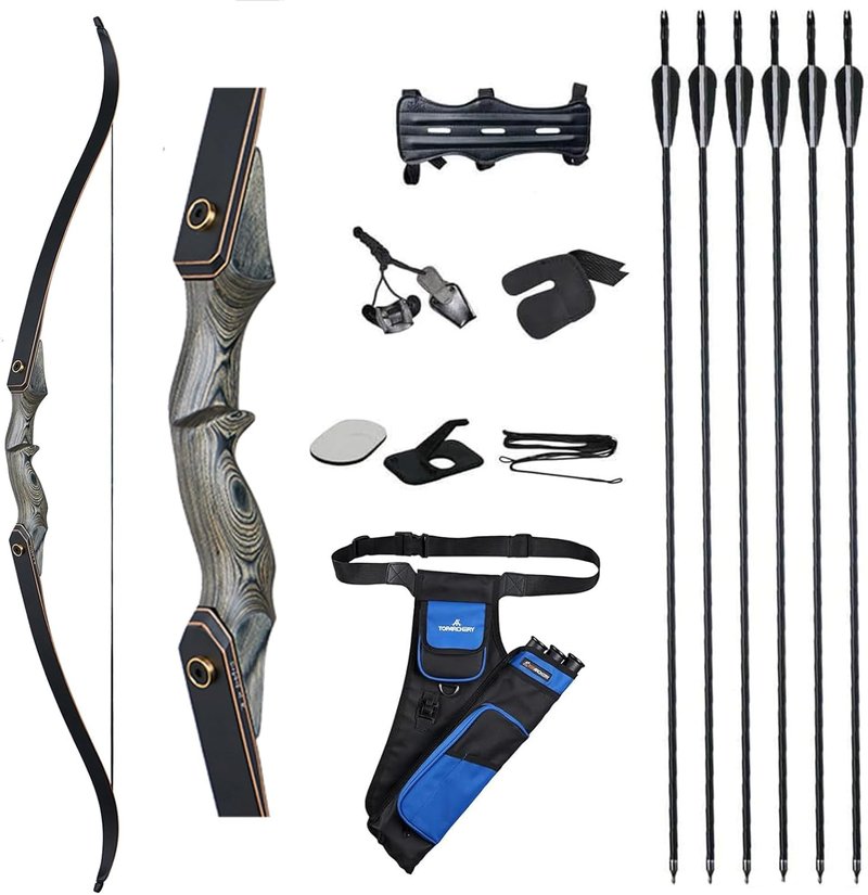 60'' Archery Recurve Bow and Arrow Set - Right Hand 30-50lbs for Adult Target Practice | Includes 6 Fiberglass Arrows