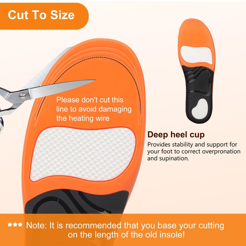 Rechargeable Heated Insoles with 4 Heating Levels, Foot Warmer, 5000mAh External Battery, Heavy Duty High Arch Support Orthotic Insoles for Plantar Fasciitis Pain Relief, M (9-10.5)