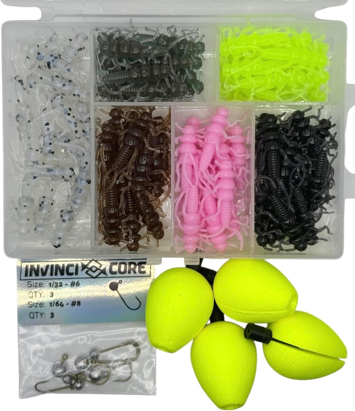 Stonefly Fishing Lure Kit - 101-Piece Crappie Trout Panfish Bait Set with Jig Heads & Tackle Box | 1.375” Hi-Viz Floats
