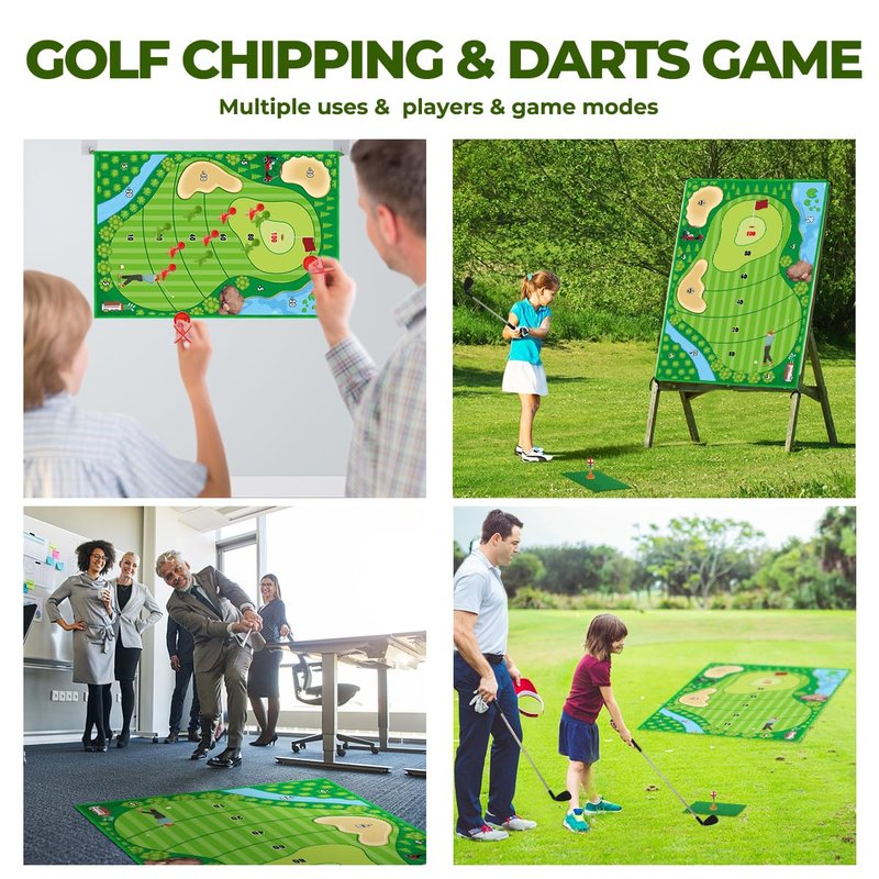 FINCOME Golf Chipping Game Mat Set, Golf Hitting Training Mat Practice Outdoor Indoor for Adults Family, Kids Outdoor Play Equipment, Stick Chip Games for Backyard Office Home (70.1x47.2in)