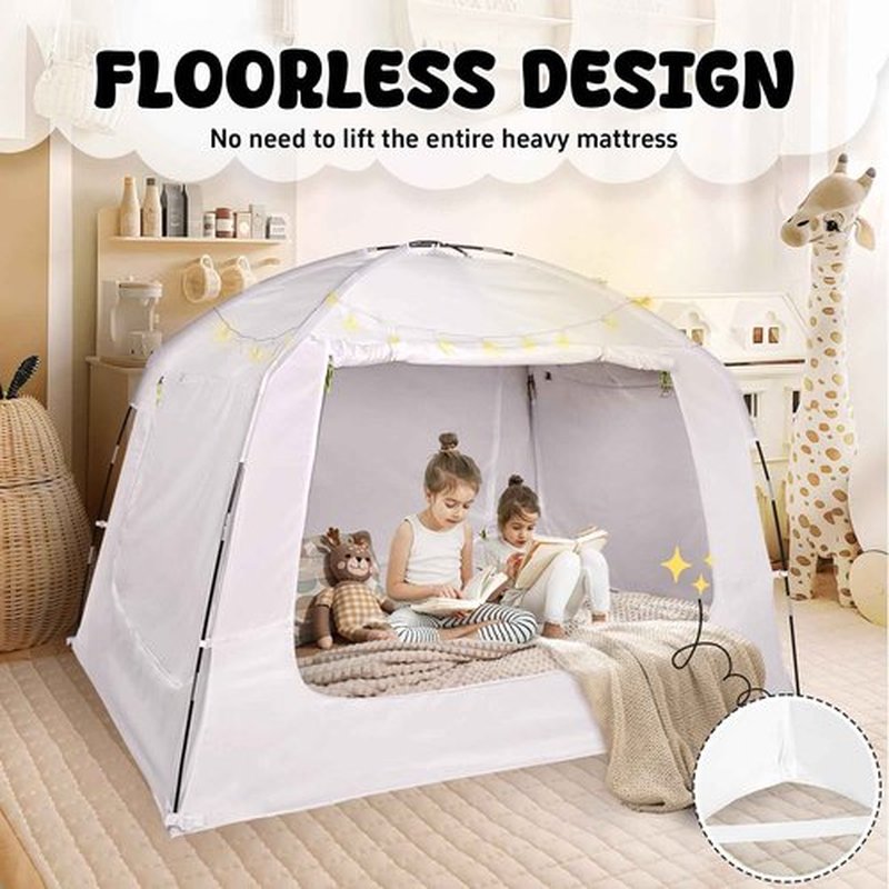 RIYDH Bed Tent Bed Canopy Full Size for Kid and Adults 100% Breathable Tents 4 Doors 80% Blackout - Indoor Portable Sleeping Tents Privacy Large Space with String Light