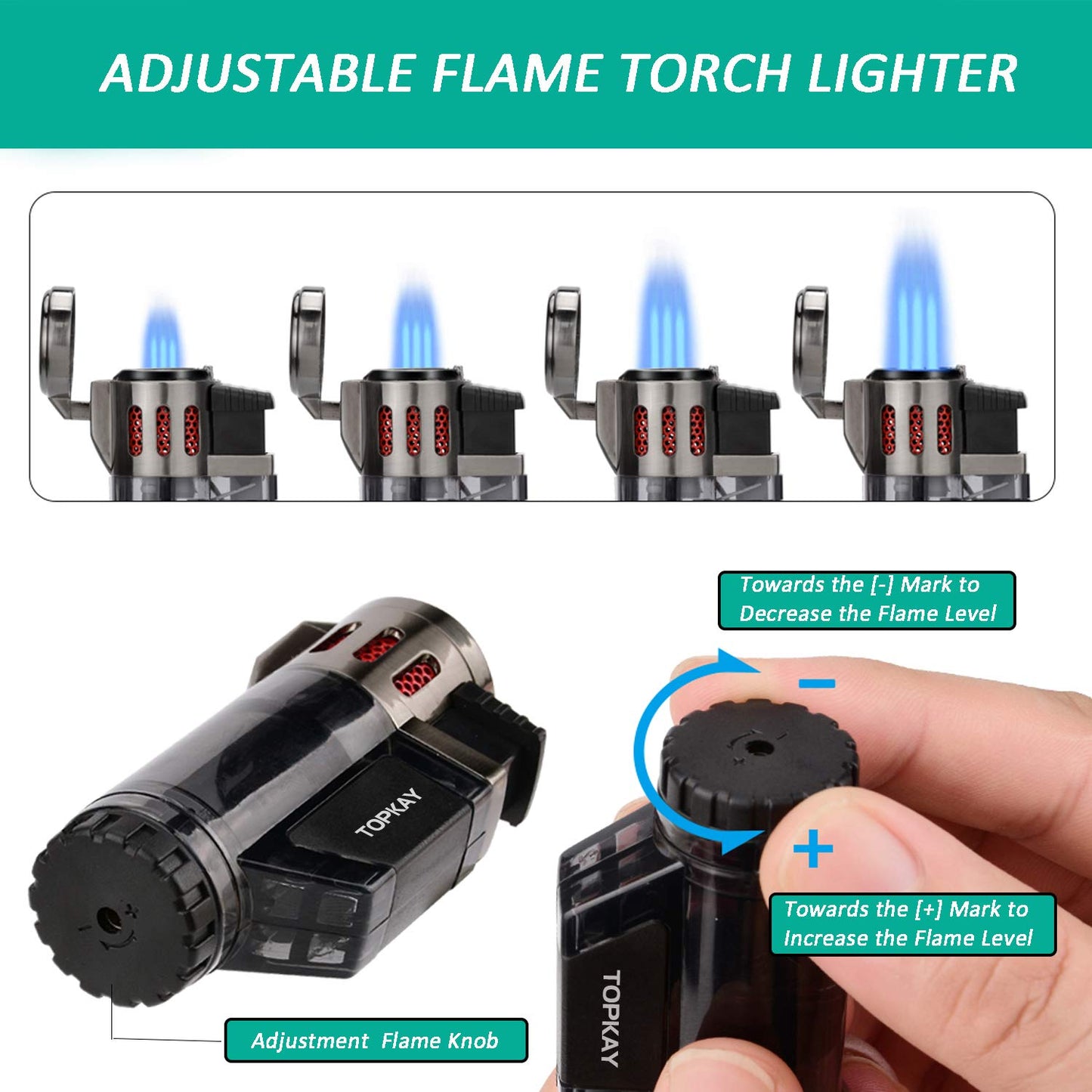 Cigar Lighter Triple Jet Flame Butane Torch Lighters Windproof Butane Refillable Gas Torch Lighters with a Gift Box, 2 Pack (Without Gas)