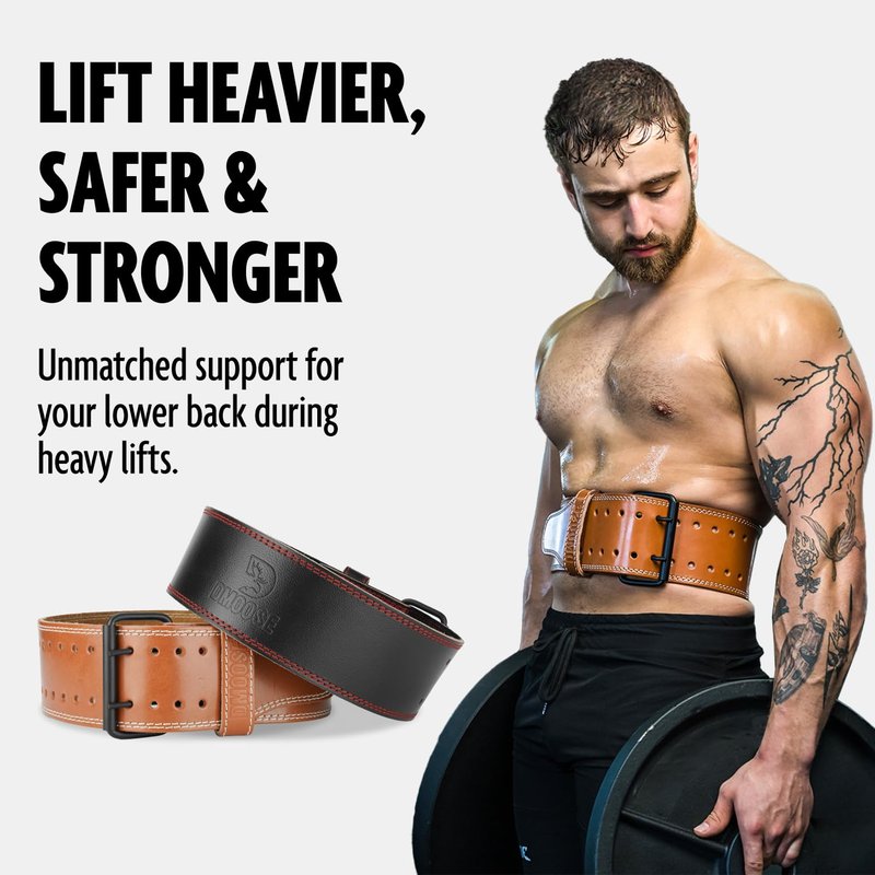 DMoose Weight Lifting Belts for Men Genuine Leather for Men and Women, 4 Inch Wide, Adjustable Buckle, 5MM Thick for Weightlifting, Workout, Gym, Squat, Deadlift, Great Lower Back Support (Brown XL)