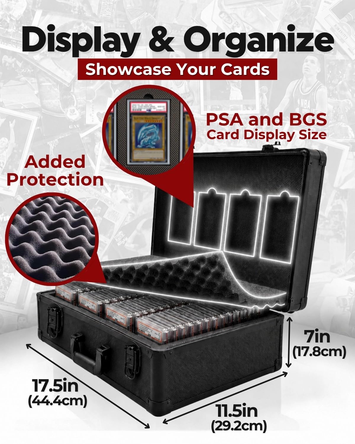 Graded Card Case - Durable PSA Slab Case with Combination Lock - 4 Row Graded Card Storage Box with 8 Foam Inserts - Also Compatible with PSA, GMA, HGA, NGS, SGC, CSG - Holds up to 640 Top Loaders