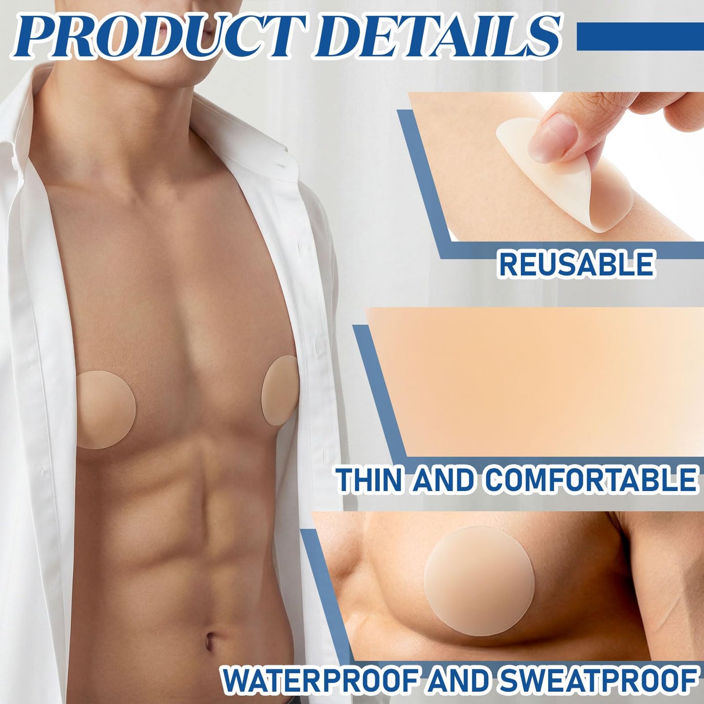 Funnysoft 12 Pcs 4/12 Pcs Nipple Covers Men Reusable Silicone, No Show Anti-Chafe Sweat-Resistant Sport Men Nipple Shield for Runner Gym