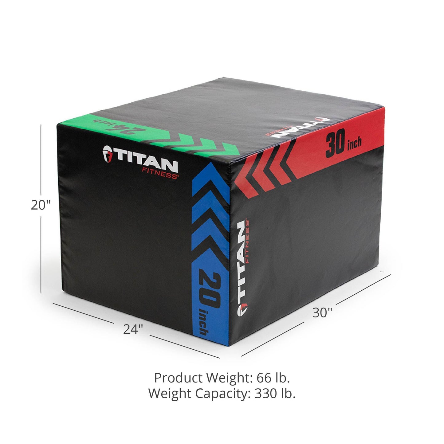 Titan Fitness Heavy Foam Plyometric Box, 20in 24in 30in, 3-in-1 Pro-Duty HIIT Exercise Foam Plyo Box, Step-Up, Box Squat, Home Garage Gym Training