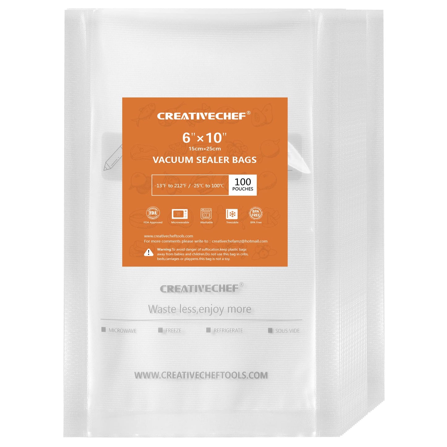 100 Pint 6 x 10 Inch Vacuum Sealer Bags, Great for Food Saver, Sous Vide, Vac Seal Freezer Bags, Vacuum Storage, Seal a Meal, BPA Free, Heavy Duty