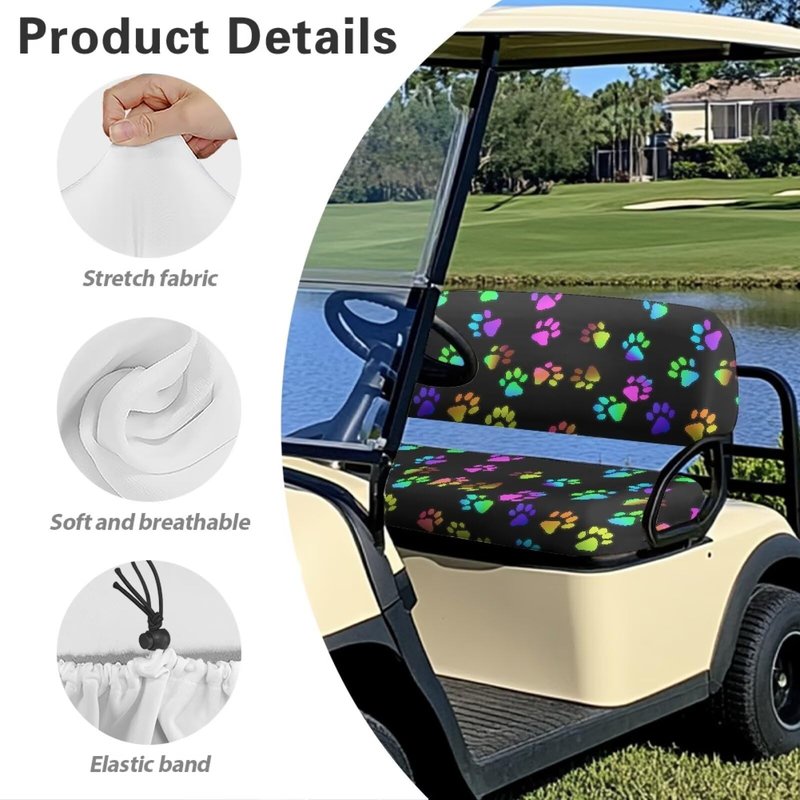 Rarucativ Dog Paw Print Universal EZGO TXT Golf Cart Seat Covers Travel Sports Golf Cart Accessories Comfortable Breathable for 2-Person Seats Club Car