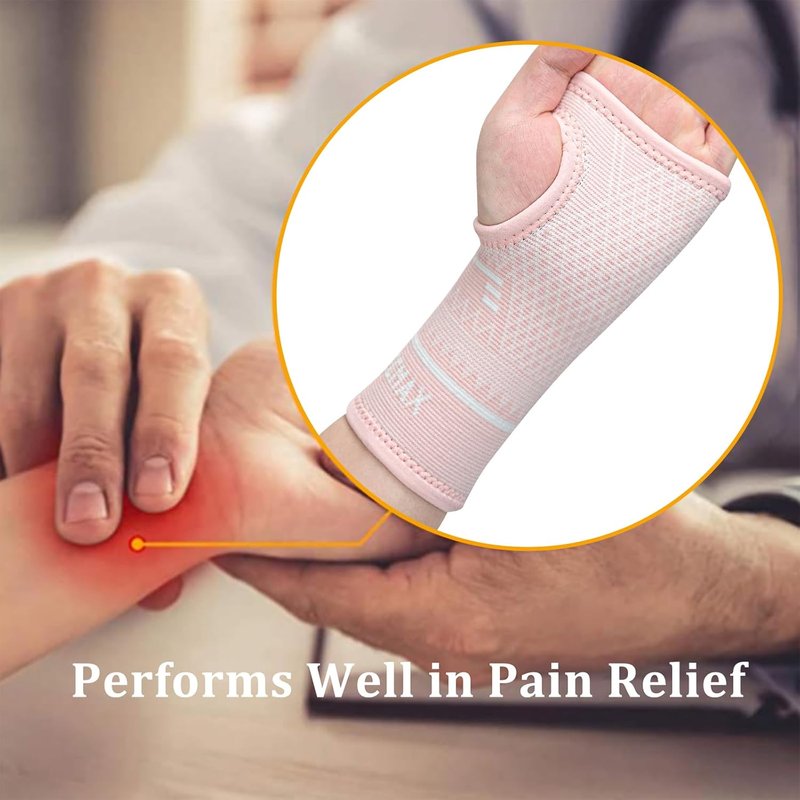Copper Wrist Compression Sleeve - Comfortable Hand Brace for Arthritis, Tendonitis, Sprains | Left & Right - Pink, Size S
