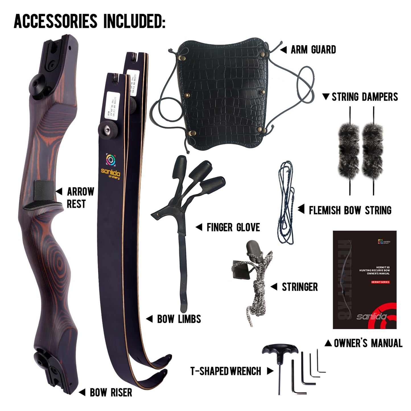 New Sanlida Hermit X8 Standard ILF Takedown Hunting Recurve Bow for Adults and Hunters, 60 Inch Wooden Recurve Bows Package for Outdoor, Hunting and Practice 25-60Lbs RH Only (45Lbs)