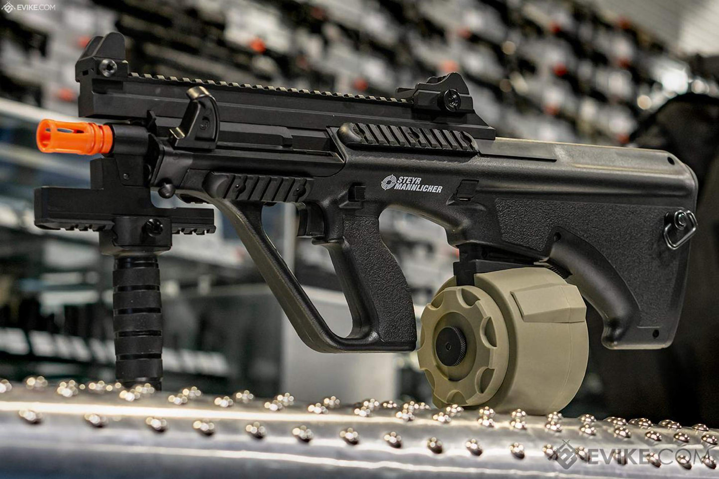 Evike Airsoft - Angel Custom 1500 Round Thunderstorm Electric Winding Drum Airsoft Mag (Model: Airsoft M14 / Dark Earth)