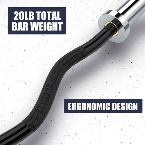 TECHNOAGE Olympic EZ Curl Bar, 47" Curl Bar(500LBS Capacity) 20LB Full Black Solid Chrome Barbell with Copper Sleeve and Bearing for 2-inch Plates