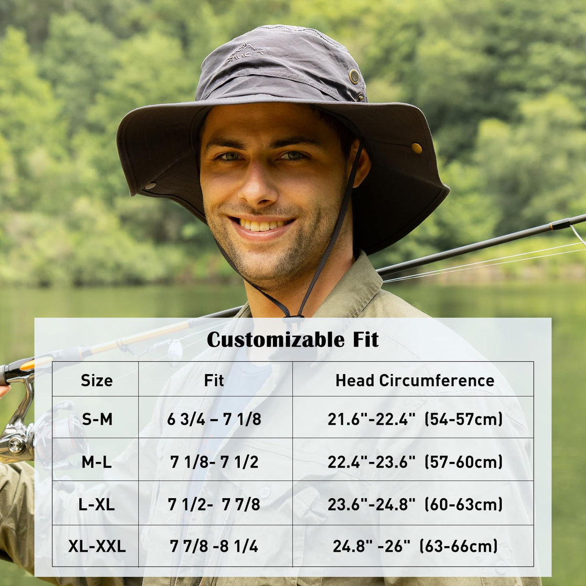 Comhats Summer Sun Hats for Men Wide Brim Waterproof Safari UV Protection UPF50+ Foldable Fishing Boonie Dark Grey Medium Large M L