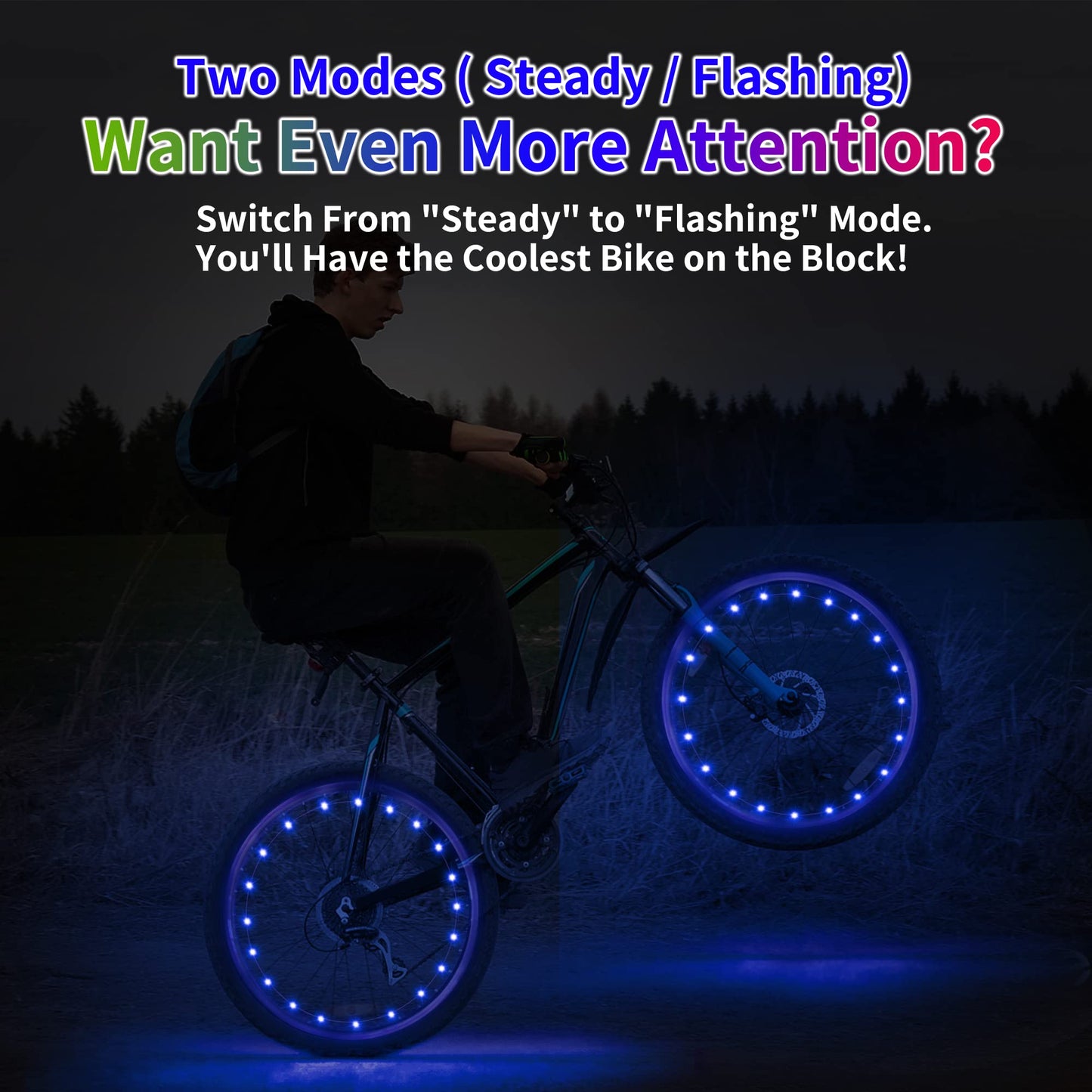 DAWAY A01 LED Bike Wheel Lights (2 Tires, Blue) - Bright Bicycle Spoke Lights, 2 Modes, Waterproof Safety Bike Tire Lights, Fun Night Riding Accessories, with Batteries for Kids & Adults