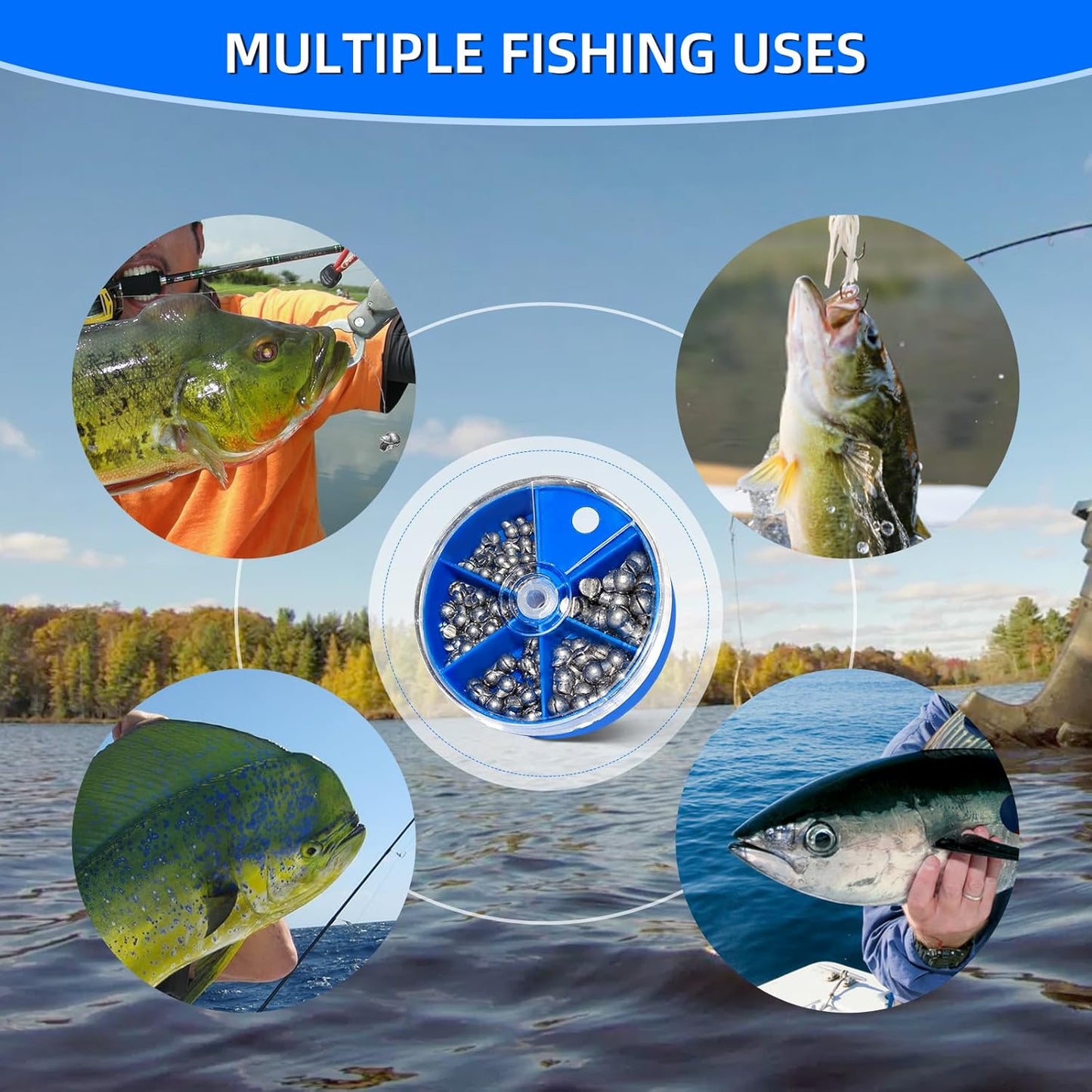 Fishing Weights Sinkers Kit - 230pcs Split Shot Round Weights | 5 Sizes for Freshwater & Saltwater