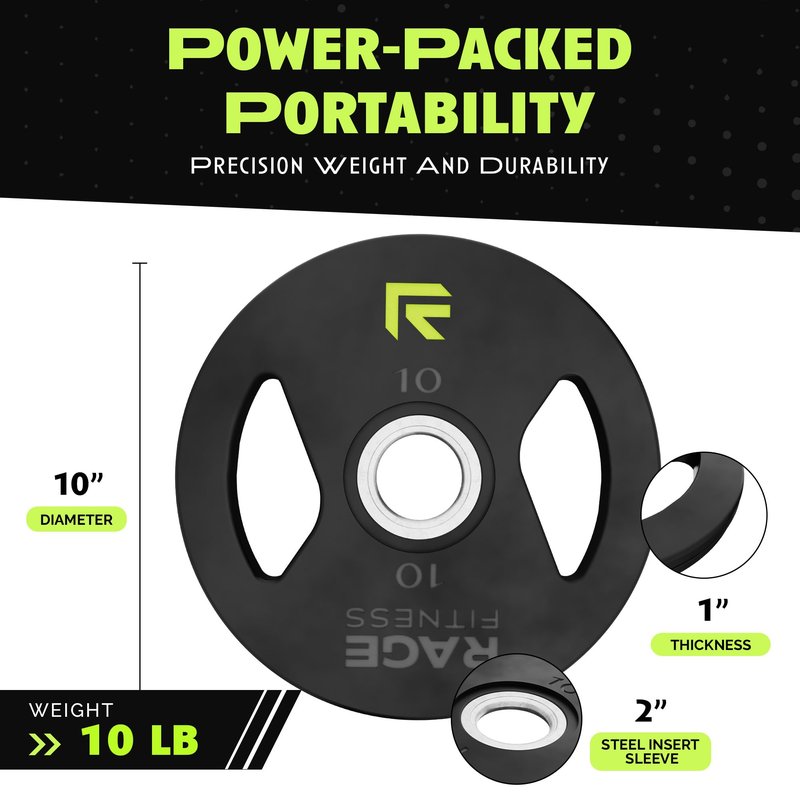 Rage Fitness Cast Iron Weight Plates, Rubber Coated, 2" Steel Insert (5lb, 10lb, 25lb, 45lb - SOLD INDIVIDUALLY), Rubber Weight Plates for Strength Training, Bench Press, Squats, Powerlifting