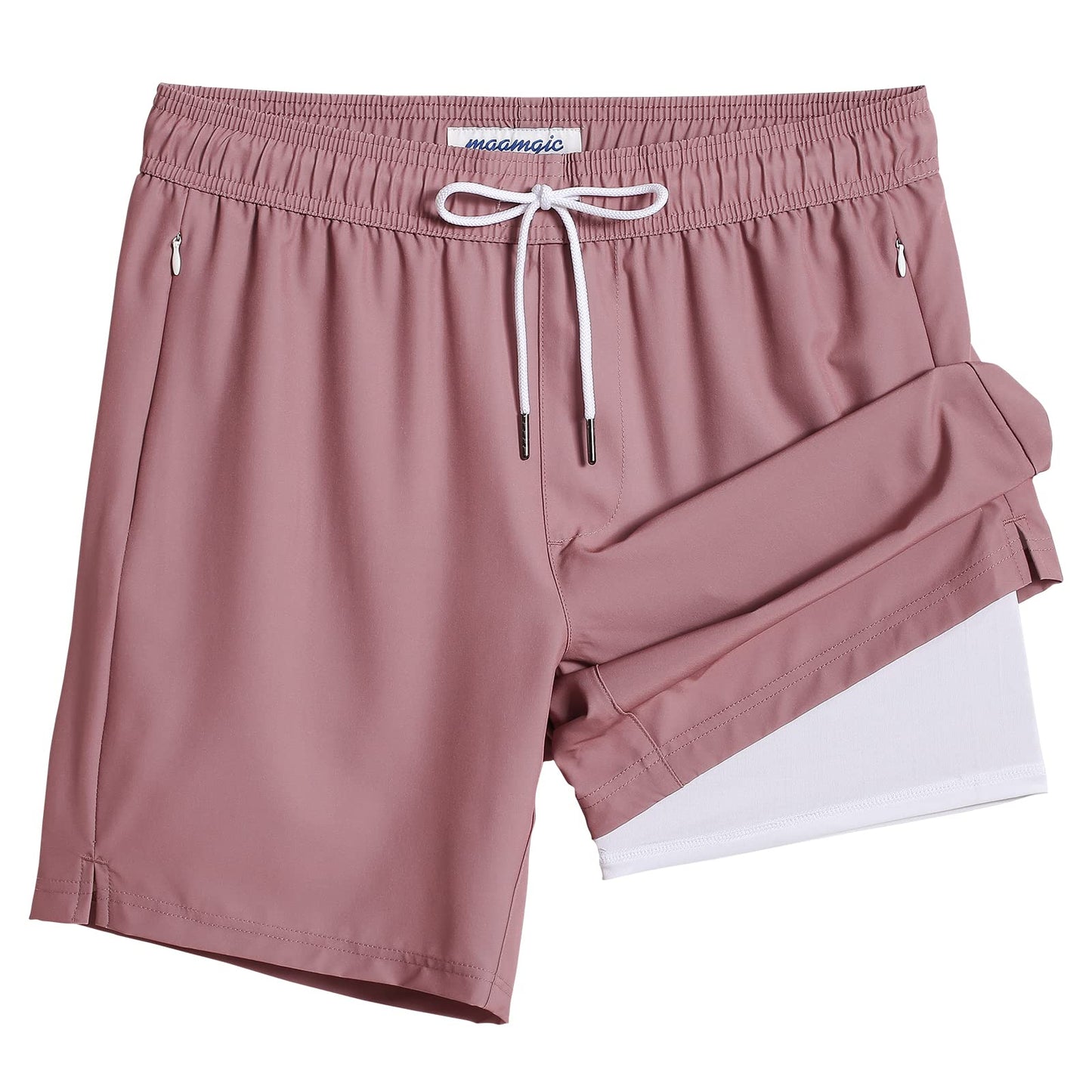 maamgic Swim Trunks Men 2 in 1 Mens Bathing Suit 7 Inch Quick Dry Mens Swimming Trunks with Zipper Pockets