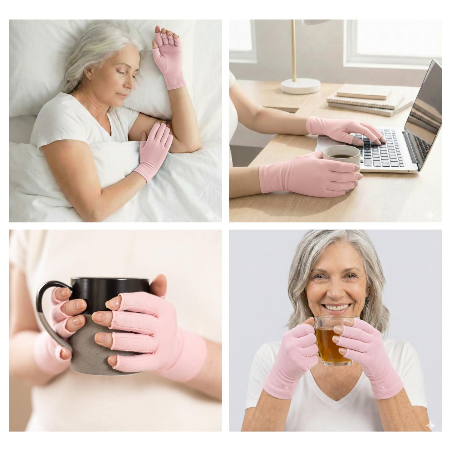 GRACE & ABLE Compression Gloves for Arthritis - Open Finger, Cotton-Blend, Lightweight, Breathable Hand Support (Ballet Pink, Large)